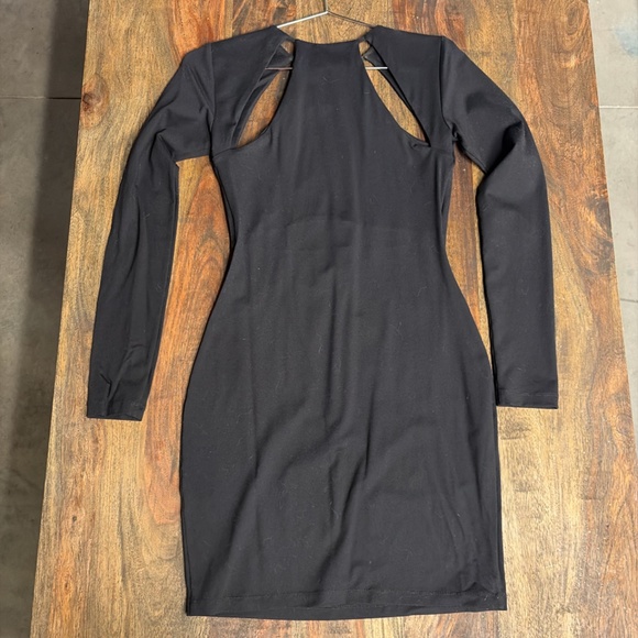 Susana Monaco Cutout Bodycon Dress | Black Long Sleeve Mini | Size XS - Picture 3 of 6